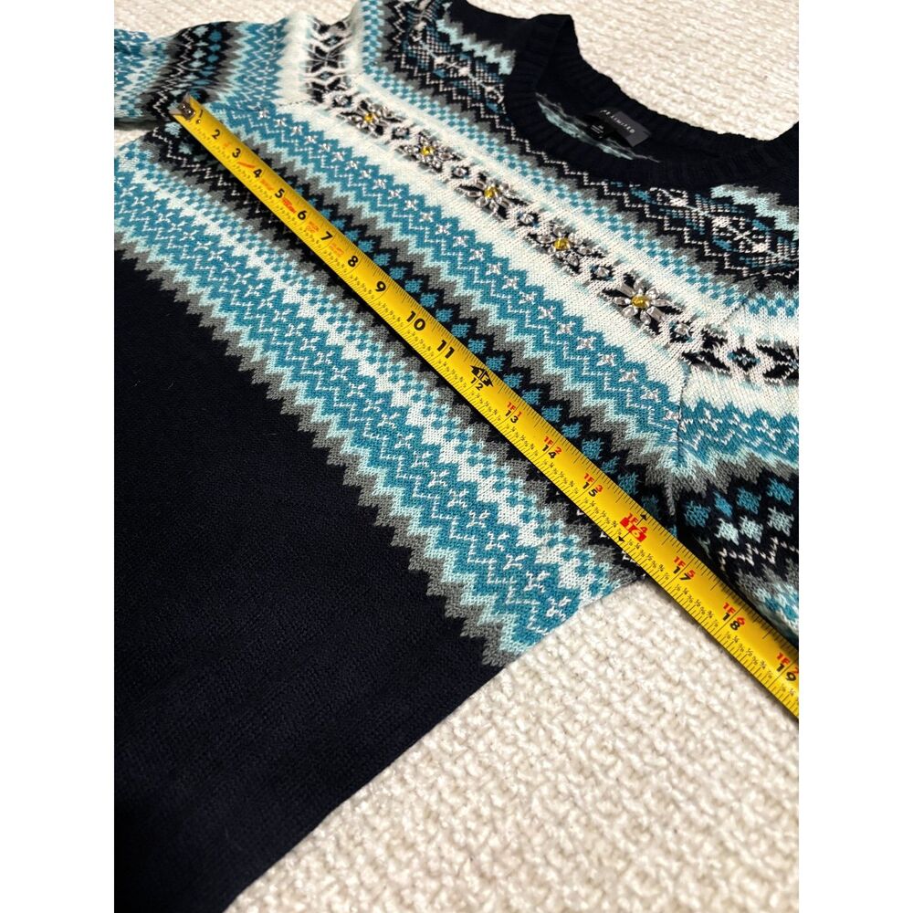 The Limited Wool Fair Isle‎ Jeweled Sweater Crewneck Cozy Winter Size M - Picture 6 of 7